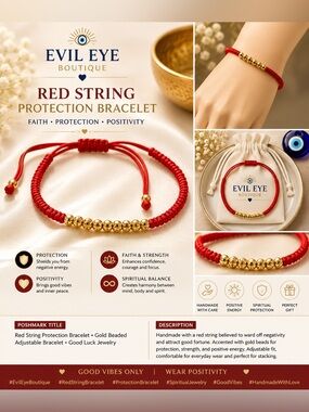 Red String Protection Bracelet with Gold Beads